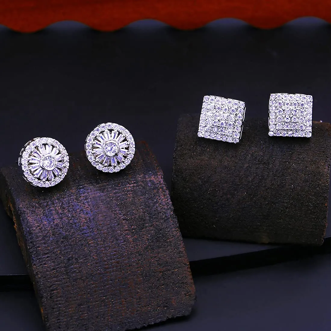 Yellow Chimes Stud Earrings for Women AD/American Diamond Earrings Rhodium Plated Combo of 2 Pairs white Stud Earrings for Women and Girls
