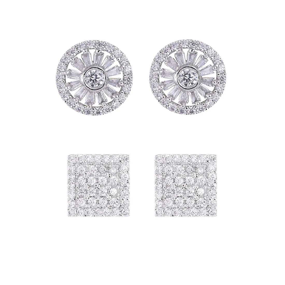 Yellow Chimes Stud Earrings for Women AD/American Diamond Earrings Rhodium Plated Combo of 2 Pairs white Stud Earrings for Women and Girls