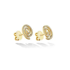 Yellow Gold Essence Stud Earrings with White Diamonds